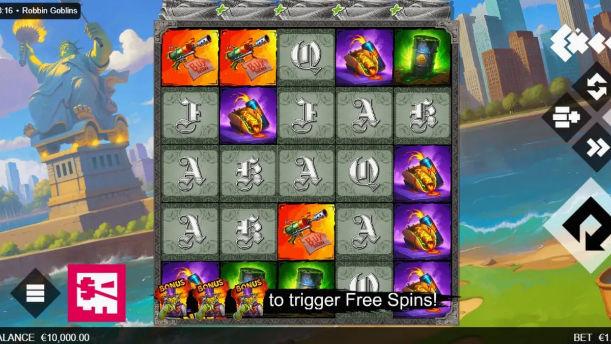 Tampilan visual slot Robbin Goblins dengan tema goblin dan ledakan