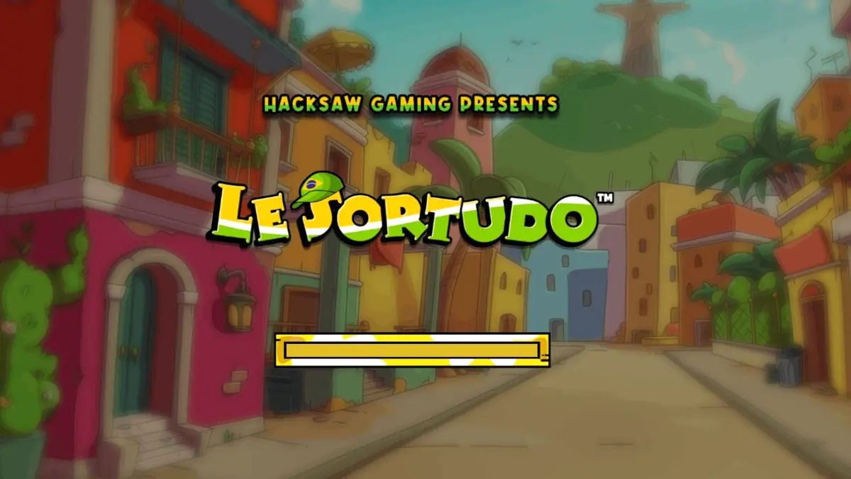 Smokey si rakun dalam slot Le Sortudo dengan latar belakang jalanan Brasil yang ceria